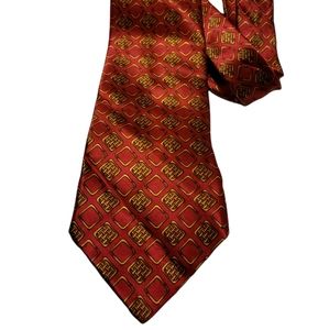 Mens Sulka Red Geometric Pattern Silk Neck Tie